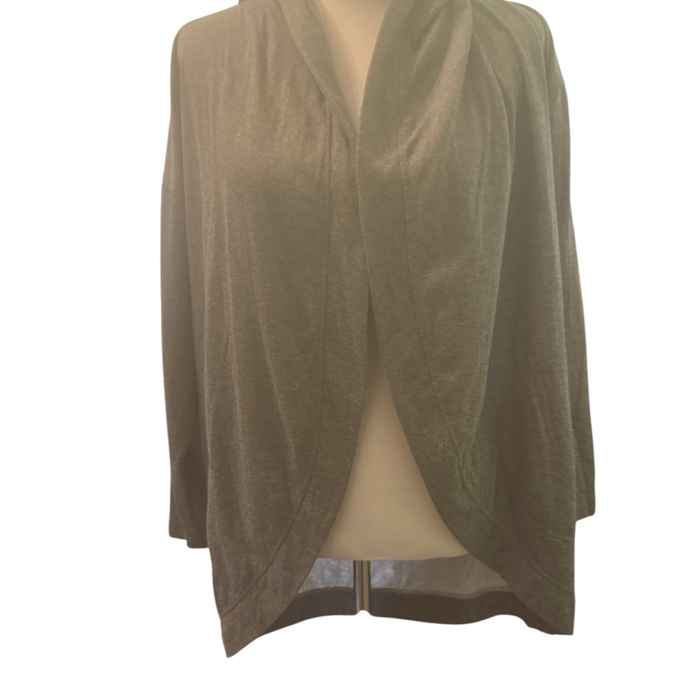 Max Studio Hooded Jacket Womens Sz S Gray Open Front 3/4 Sleeve Cardigan Soft